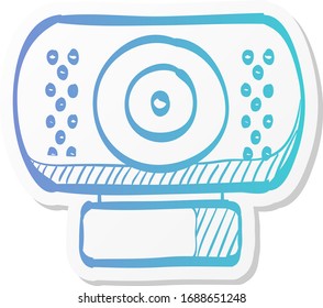 Webcam icon in sticker color style. Computer internet connection discussion teleconference business