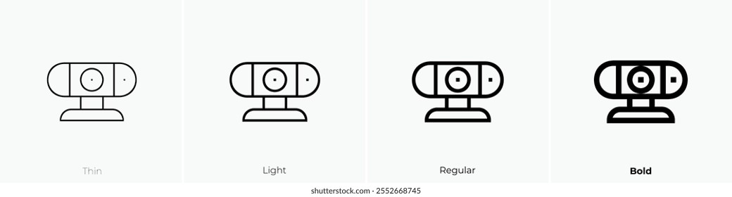 icono de cámara web. Diseño de estilo delgado, ligero, regular y audaz aislado sobre fondo blanco