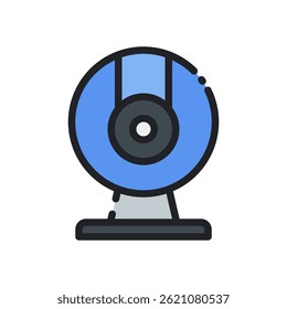 Webcam Icon Vector for Video Calling and Recording – Camera icon, online meeting symbol, virtual chat tool. Filled Line Icon