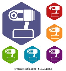 Webcam icons set rhombus in different colors isolated on white background