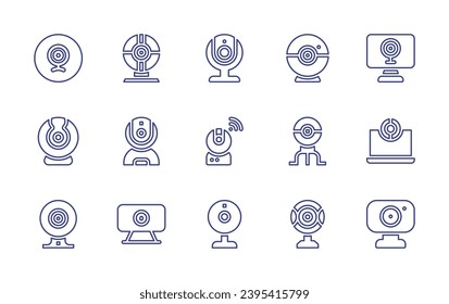 Webcam line icon set. Editable stroke. Vector illustration. Containing webcam, web cam, smart tv, video camera.