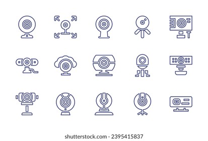 Juego de iconos de la línea de la cámara web. Trazo editable. Ilustración vectorial. Consta de webcam, cámara, cámara digital, computación en nube, cámara web.