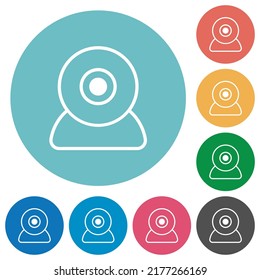 Webcam outline flat white icons on round color backgrounds