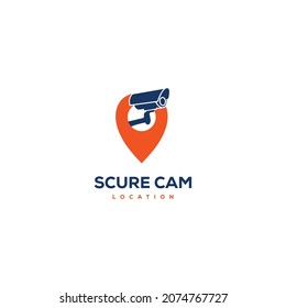 Webcam with pointer logo design template. CCTV camera  pin vector icon