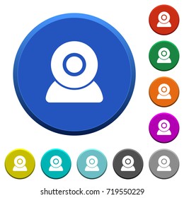 Webcam round color beveled buttons with smooth surfaces and flat white icons