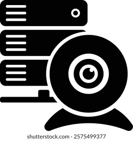 webcam server icon, Video Streaming Server Icon, Surveillance System Icon, Data Server with Camera , Live Stream Hosting Icon, cloud storage