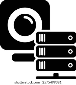 webcam server icon, Video Streaming Server Icon, Surveillance System Icon, Data Server with Camera , Live Stream Hosting Icon, cloud storage