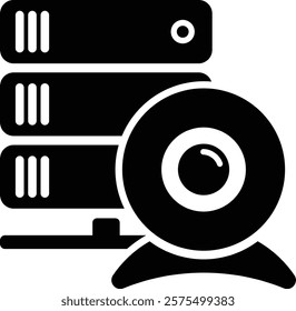 webcam server icon, Video Streaming Server Icon, Surveillance System Icon, Data Server with Camera , Live Stream Hosting Icon, cloud storage