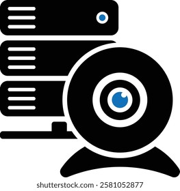 webcam server icon, Video Streaming Server Icon, Surveillance System Icon, Data Server with Camera , Live Stream Hosting Icon, cloud storage