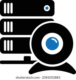 webcam server icon, Video Streaming Server Icon, Surveillance System Icon, Data Server with Camera , Live Stream Hosting Icon, cloud storage