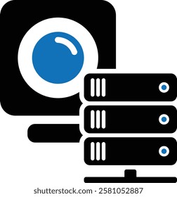 webcam server icon, Video Streaming Server Icon, Surveillance System Icon, Data Server with Camera , Live Stream Hosting Icon, cloud storage