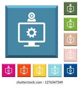 Webcam settings white icons on edged square buttons in various trendy colors