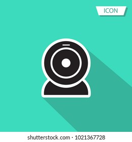 Webcam sign icon, Web video chat symbol, Camera chat isolated on green background.