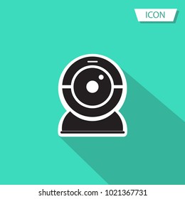Webcam sign icon, Web video chat symbol, Camera chat isolated on green background.
