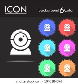 Webcam sign icon, Web video chat symbol, Camera chat isolated on six color background.