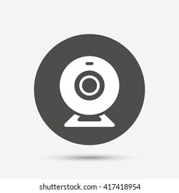 Webcam sign icon. Web video chat symbol. Camera chat. Gray circle button with icon. Vector