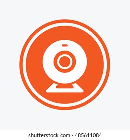 Webcam sign icon. Web video chat symbol. Camera chat. Graphic design element. Flat web camera symbol on the round button. Vector