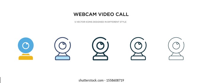 webcam video call icon in different style vector illustration. two colored and black webcam video call vector icons designed in filled, outline, line and stroke style can be used for web, mobile, ui