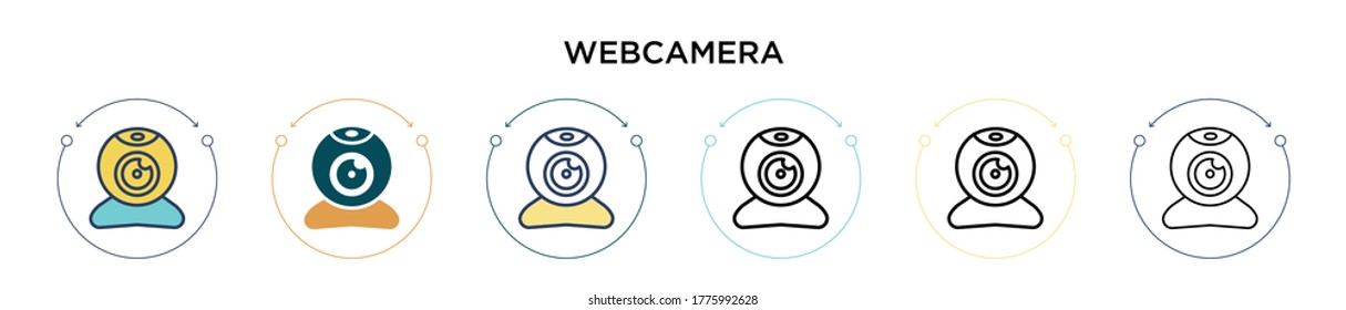 Webcamera icon in filled, thin line, outline and stroke style. Vector illustration of two colored and black webcamera vector icons designs can be used for mobile, ui, web