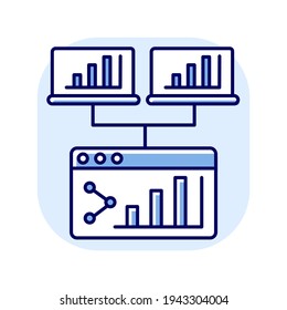 Webcast blue RGB color icon. Share online presentation. Screen with data analytics. Information diagram for business project. Internet connection. Web page. Isolated vector illustration