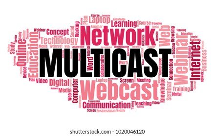 Webcast or Web Conference Word Cloud. Webinar Collage or Multicast Concept Vector Illustration