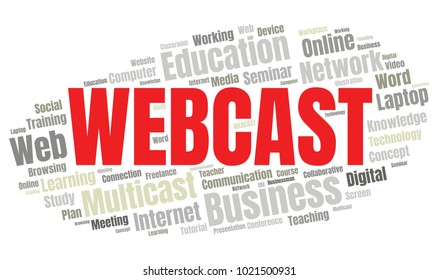 Webcast or Web Conference Word Cloud. Webinar Collage or Multicast Concept Vector Illustration