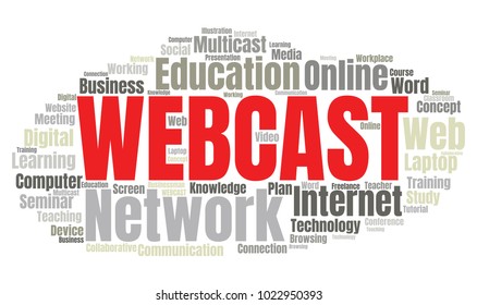 Webcast or Web Conference Word Cloud. Webinar Collage or Multicast Concept Vector Illustration