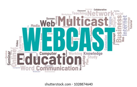 Webcast or Web Conference Word Cloud. Webinar Collage or Multicast Concept Vector Illustration