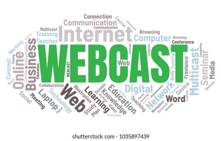 Webcast or Web Conference Word Cloud. Webinar Collage or Multicast Concept Vector Illustration