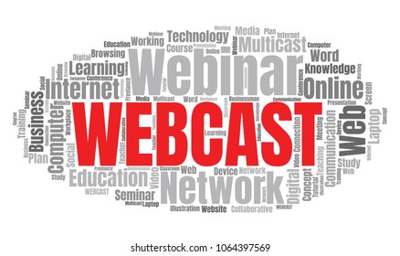 Webcast or Web Conference Word Cloud. Webinar Collage or Multicast Concept Vector Illustration
