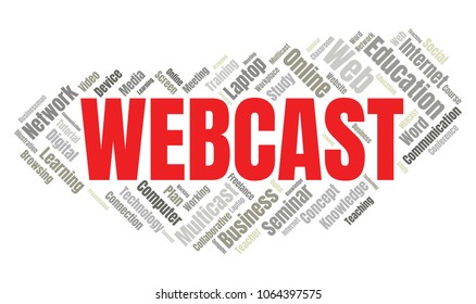 Webcast or Web Conference Word Cloud. Webinar Collage or Multicast Concept Vector Illustration