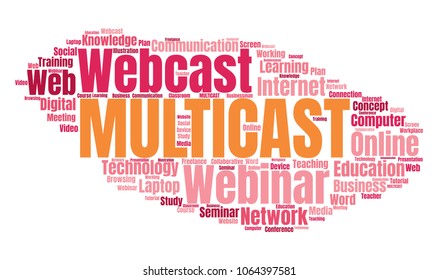 Webcast or Web Conference Word Cloud. Webinar Collage or Multicast Concept Vector Illustration