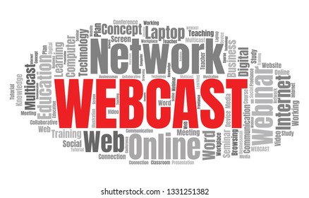 Webcast or Web Conference Word Cloud. Webinar Collage or Multicast Concept Vector Illustration