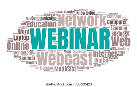 Webcast or Web Conference Word Cloud. Webinar Collage or Multicast Concept Vector Illustration