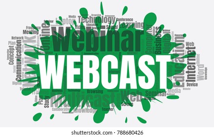 Webcast or Web Conference Word Cloud. Webinar Collage or Multicast Concept Vector Illustration