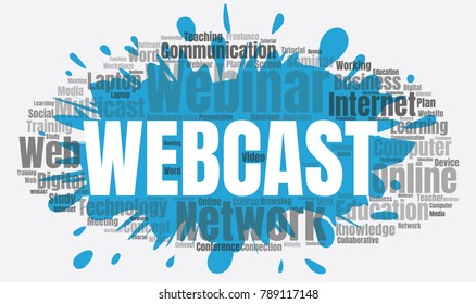 Webcast or Web Conference Word Cloud. Webinar Collage or Multicast Concept Vector Illustration