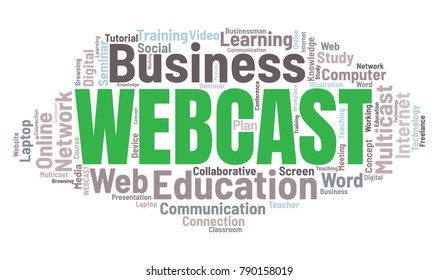 Webcast or Web Conference Word Cloud. Webinar Collage or Multicast Concept Vector Illustration