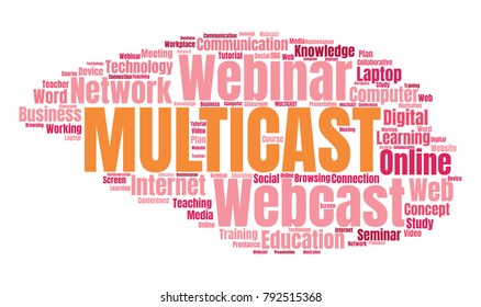 Webcast or Web Conference Word Cloud. Webinar Collage or Multicast Concept Vector Illustration