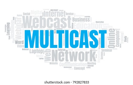 Webcast or Web Conference Word Cloud. Webinar Collage or Multicast Concept Vector Illustration