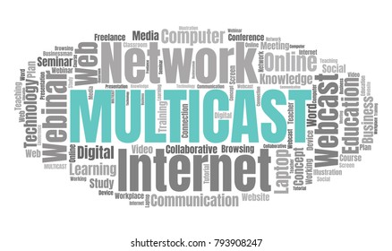 Webcast or Web Conference Word Cloud. Webinar Collage or Multicast Concept Vector Illustration