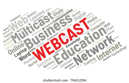 Webcast or Web Conference Word Cloud. Webinar Collage or Multicast Concept Vector Illustration