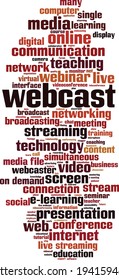Webcast word cloud concept. Collage made of words about webcast. Vector illustration