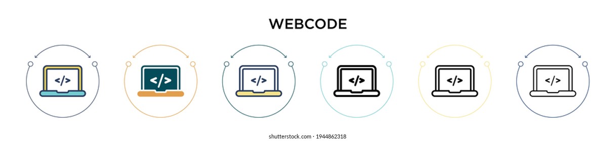 Webcode icon in filled, thin line, outline and stroke style. Vector illustration of two colored and black webcode vector icons designs can be used for mobile, ui, web