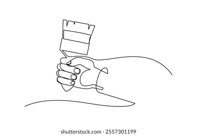 WebContinuous one line drawing of human hand holds paint brushes with paint can, floor painting, Continuous one line drawing hand holding paint brush, Paint roller in hand one line art.