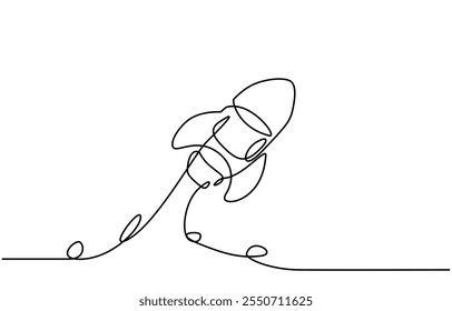 Webcontínuo desenho de linha única de decolagem de foguete espaçonave, lançamento de foguete ilustração vetor de arte de linha, contínuo desenho de uma linha de lançamento de foguete, navio. Desenho de linha contínuo.