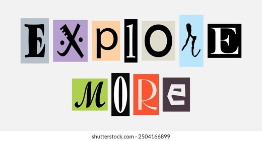 WebCreative arrangement of letters forming the phrase explore more in vibrant colors