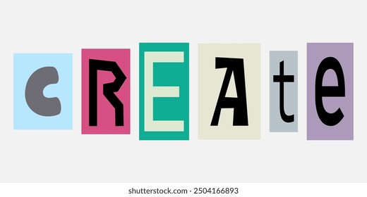 WebCreative letters arranged to spell create in various colors and styles on a light background