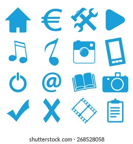 Webdesign blue icons set isolated on a white. Vector Illustration