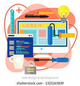 Webdesign And Development Concept. Trendy bright ameoba vector illustration