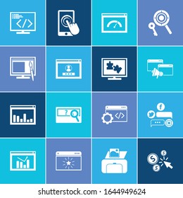 Webdesign icon set and log in page with coding, plugins and touchscreen. PPC related webdesign icon vector for web UI logo design.
